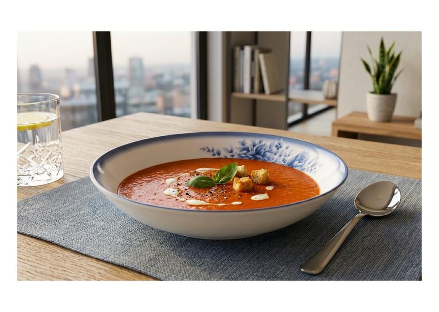 Aparelho de Jantar 20 Peças Tramontina Redondo de Porcelana Branco e Azul Royal