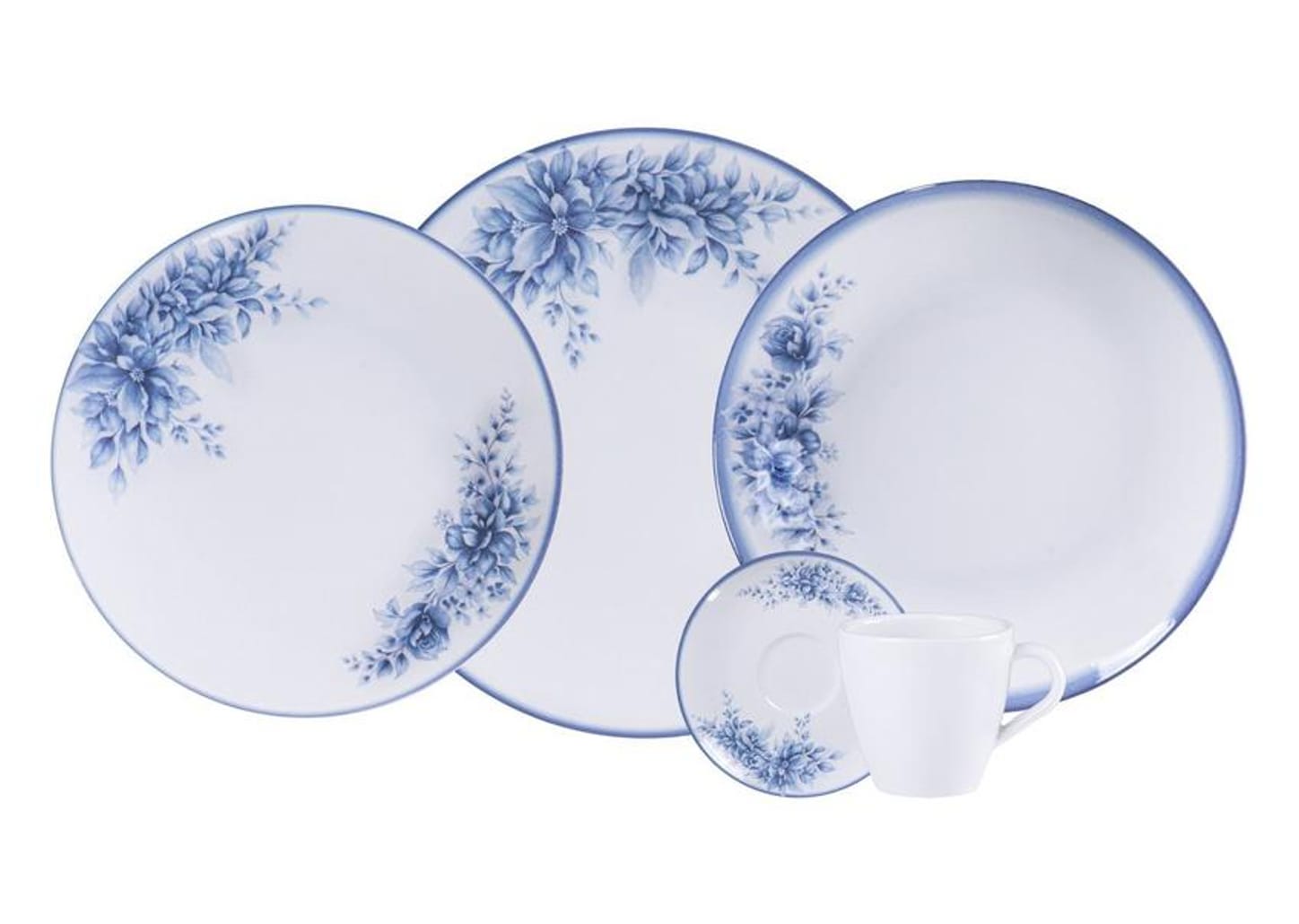Aparelho de Jantar 20 Peças Tramontina Redondo de Porcelana Branco e Azul Royal