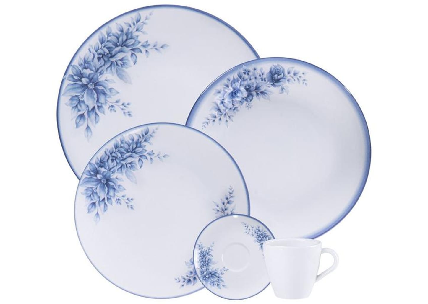 Aparelho de Jantar 20 Peças Tramontina Redondo de Porcelana Branco e Azul Royal