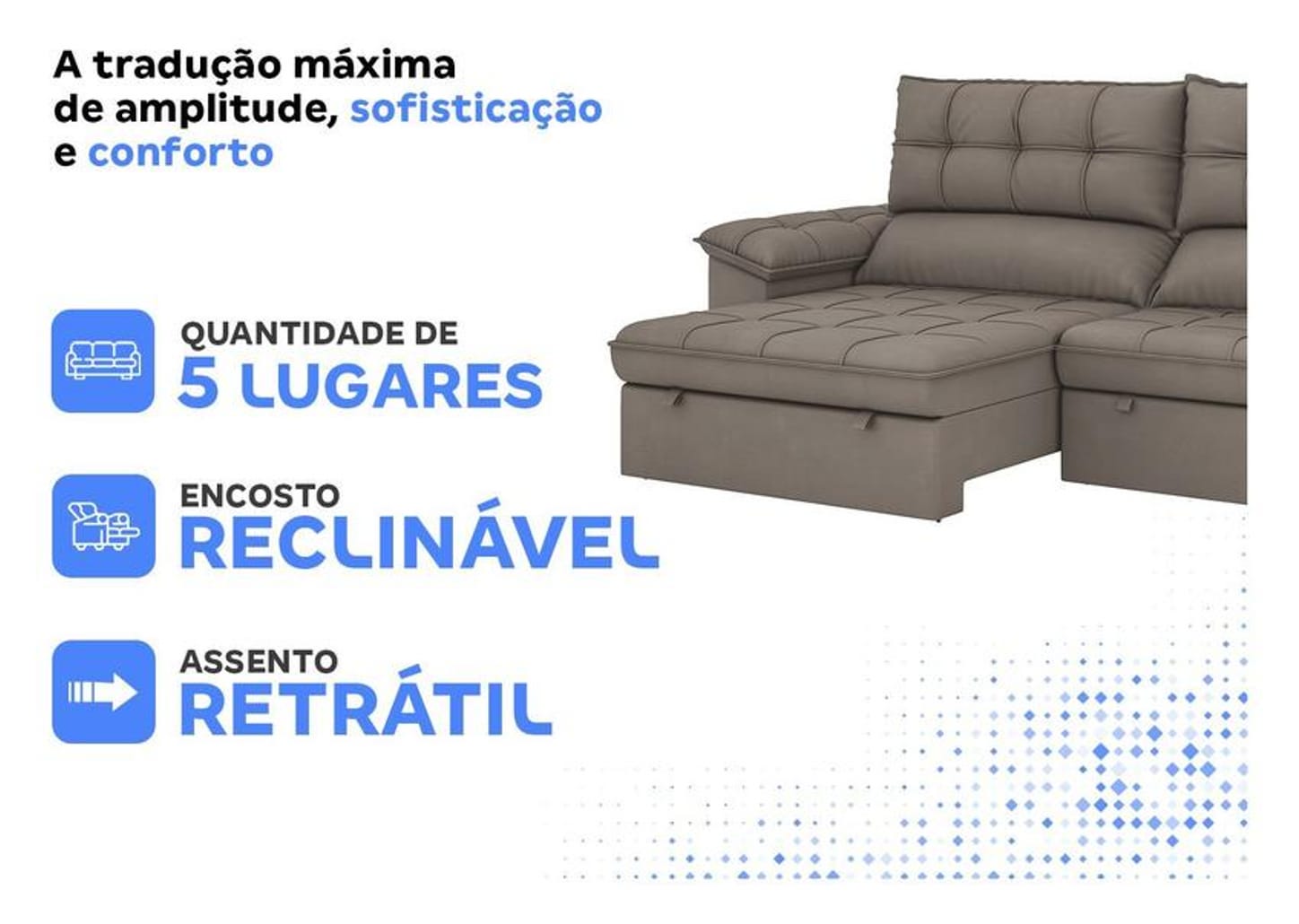 Sofá 5 Lugares Retrátil Reclinável Slim Milano BestHouse Sofás