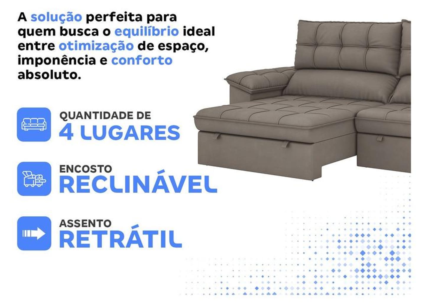 Sofá 4 Lugares Retrátil Reclinável Slim Milano BestHouse Sofás