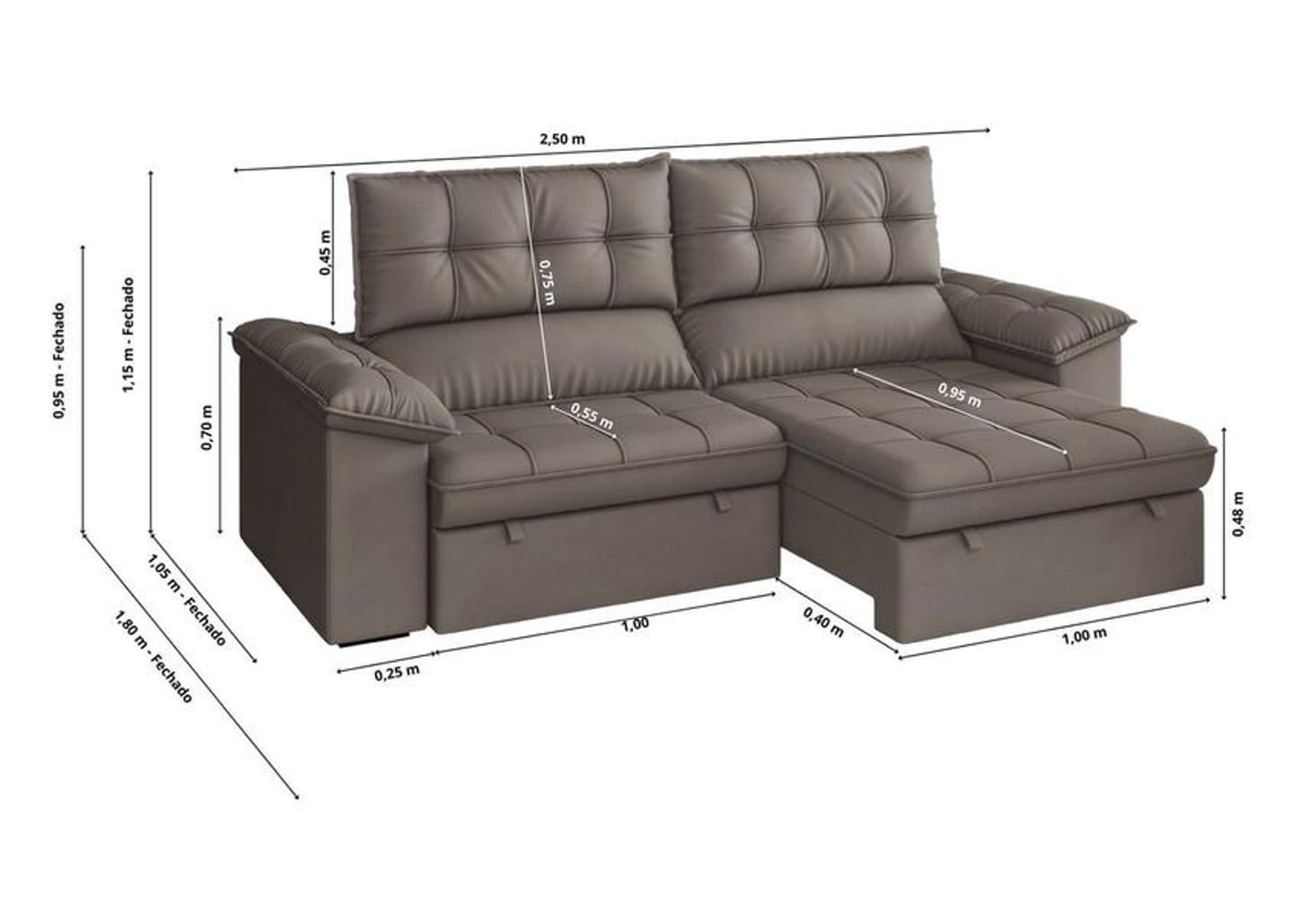 Sofá 4 Lugares Retrátil Reclinável Slim Milano BestHouse Sofás
