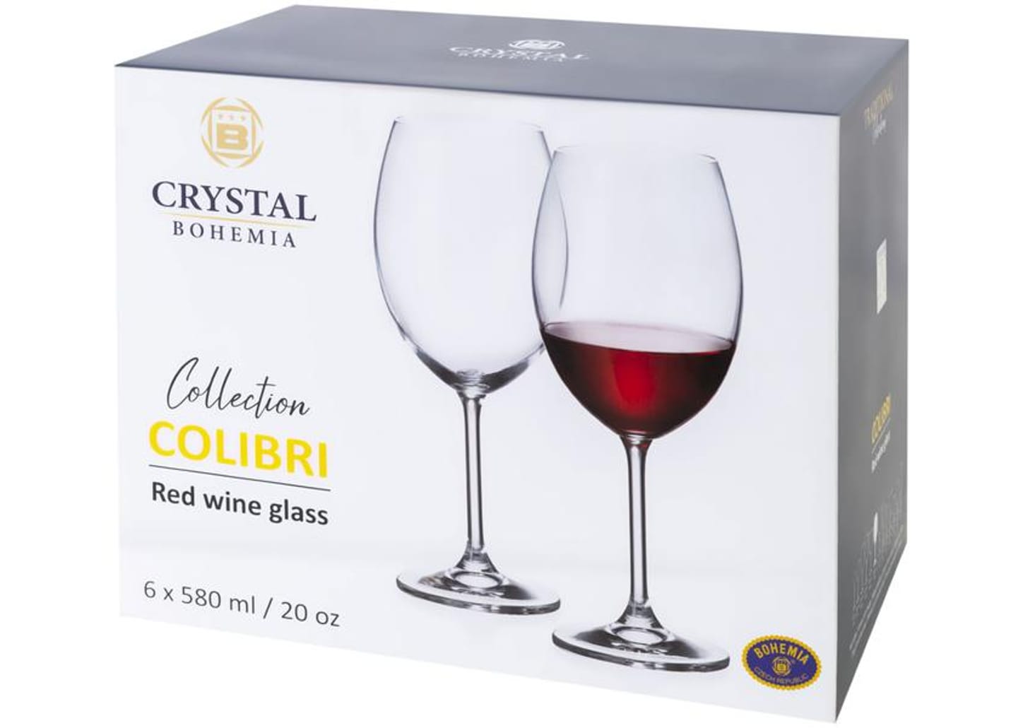 Jogo de Taças de Cristal para Água e Vinho Transparente 580ml 6 Peças Bohemia Colibri