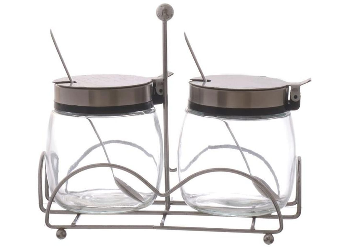 Porta-Temperos de Vidro e Inox 4 Peças com Suporte Hauskraft