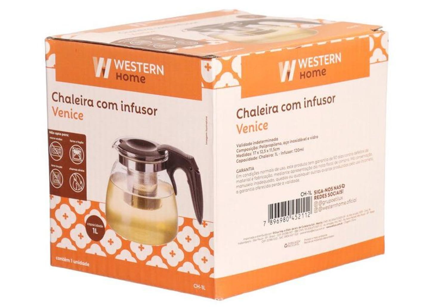 Chaleira Hauskraft de Vidro com Infusor Transparente e Preto 1L Venice