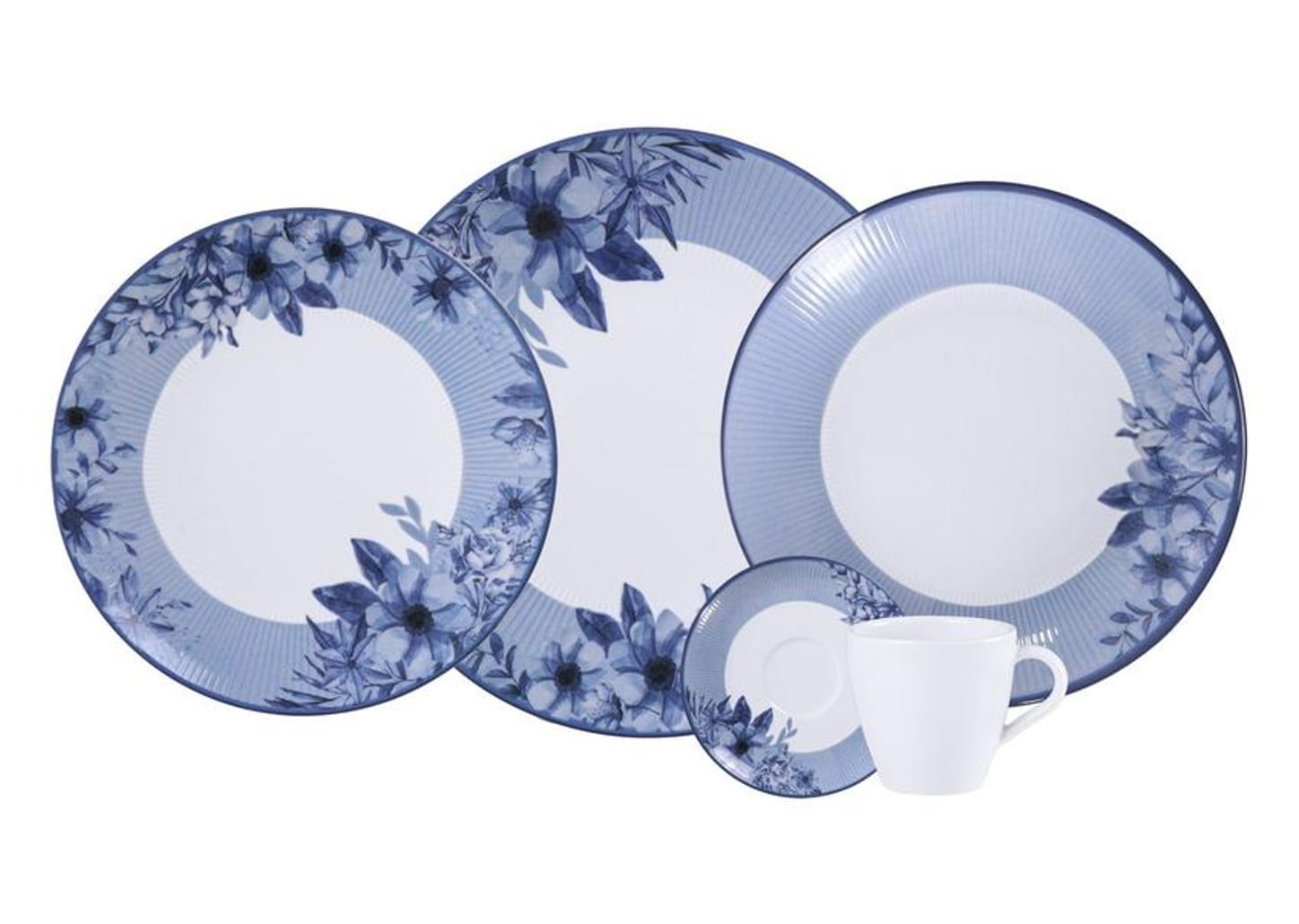 Aparelho de Jantar 20 Peças Tramontina Redondo de Porcelana Branco e Azul Lavínia