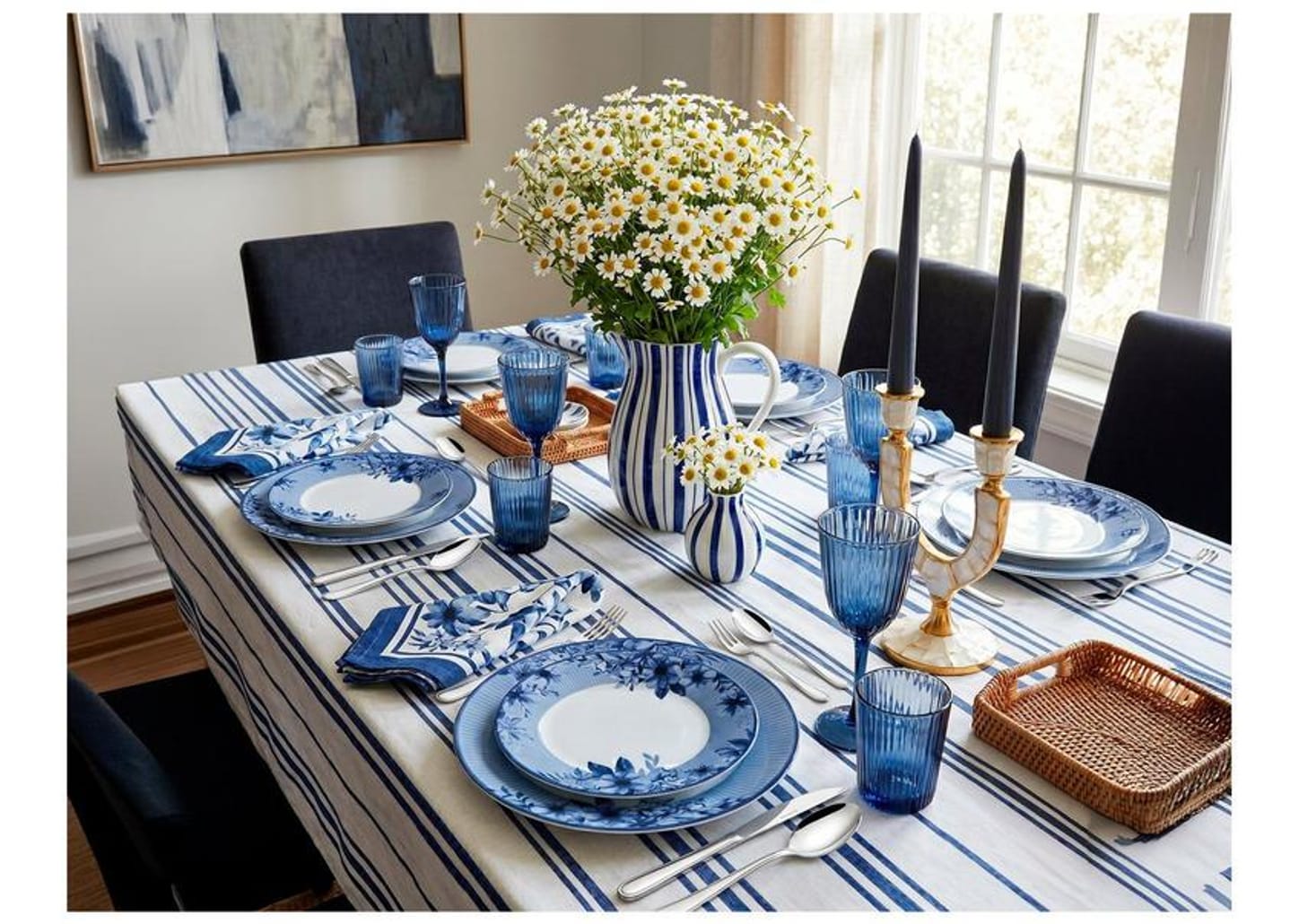 Aparelho de Jantar 20 Peças Tramontina Redondo de Porcelana Branco e Azul Lavínia