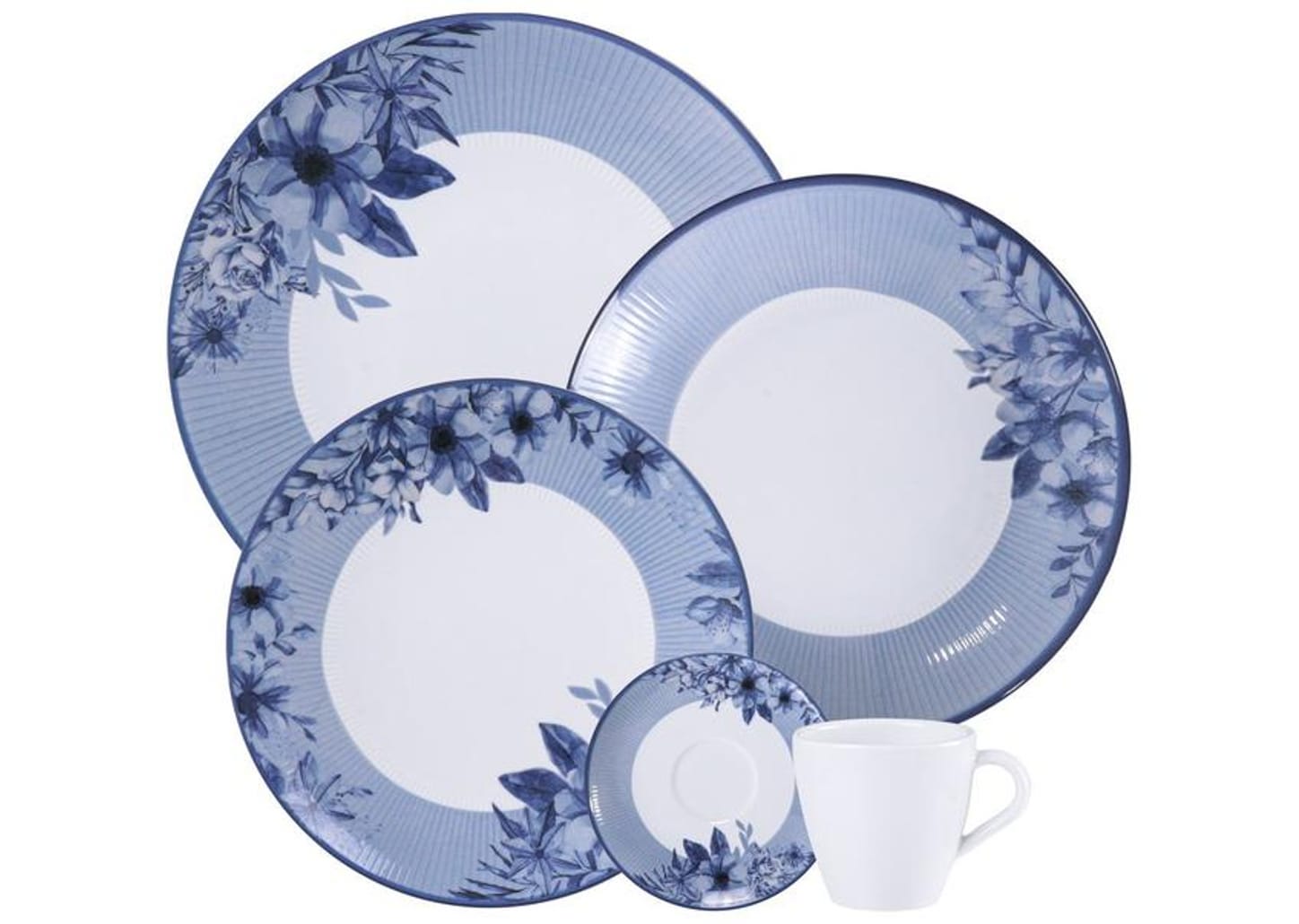 Aparelho de Jantar 20 Peças Tramontina Redondo de Porcelana Branco e Azul Lavínia