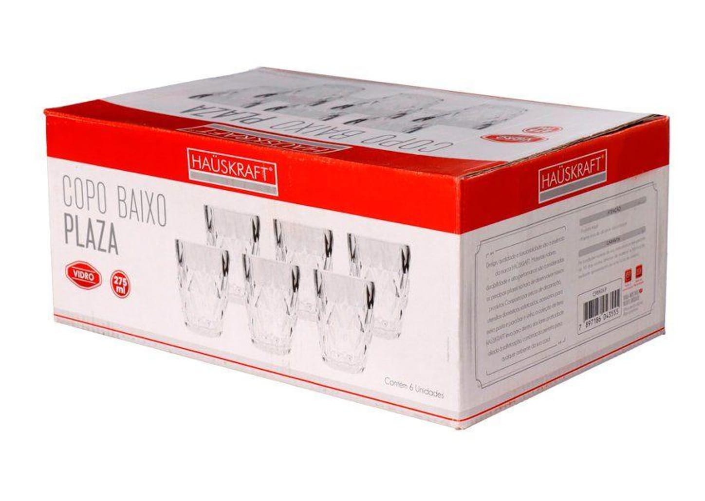 Jogo de Copos de Vidro Transparente 275ml 6 Peças Hauskraft Plaza