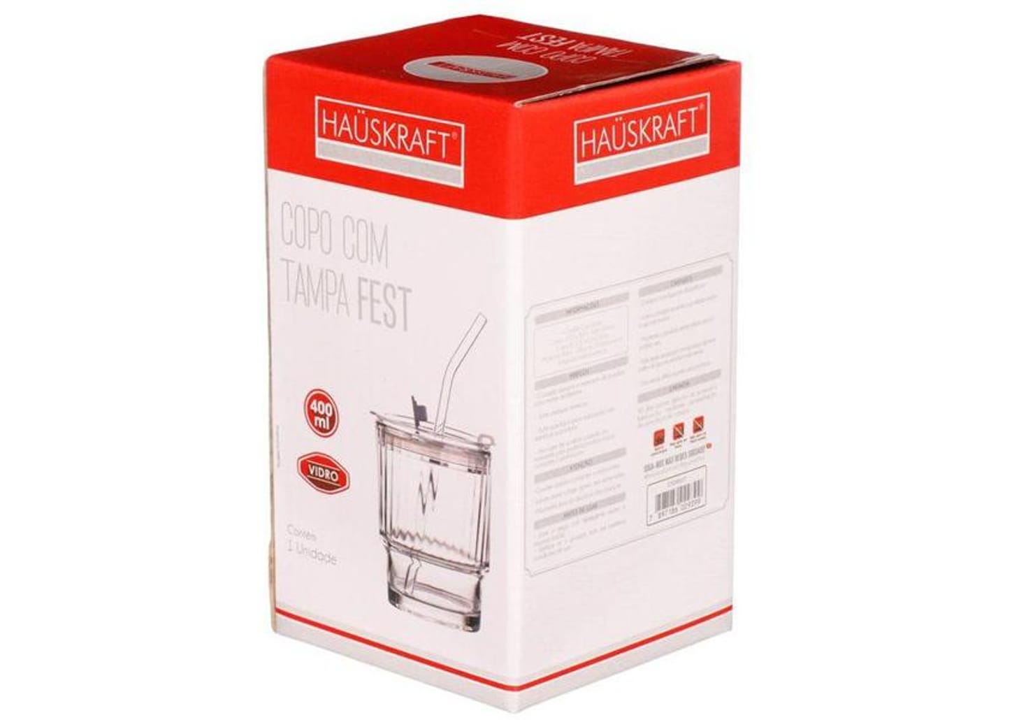 Copo de Vidro com Tampa Hauskraft Fest 400ml