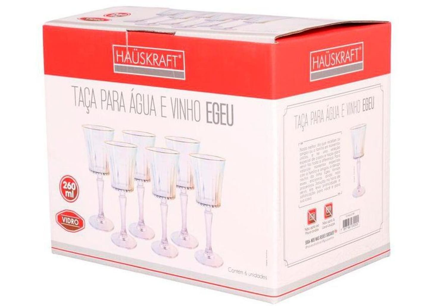 Jogo de Taças de Vidro para Vinho Rainbow 260ml 6 Peças Hauskraft Egeu