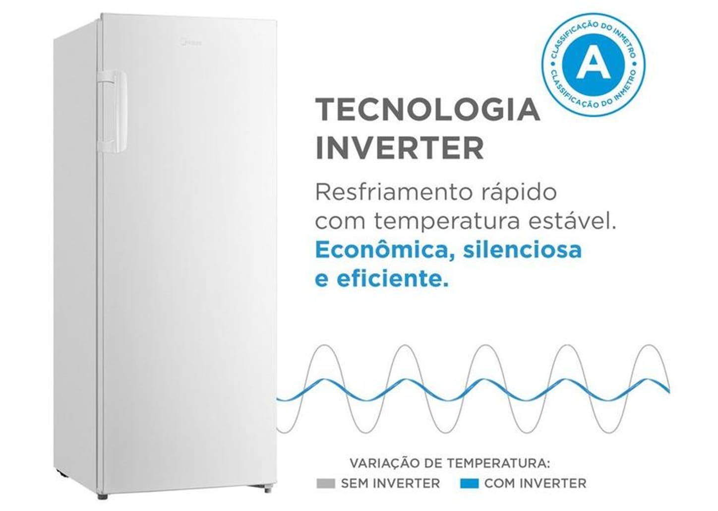 Freezer Vertical Midea 196L 1 Porta Inverter MDRU276FZA013