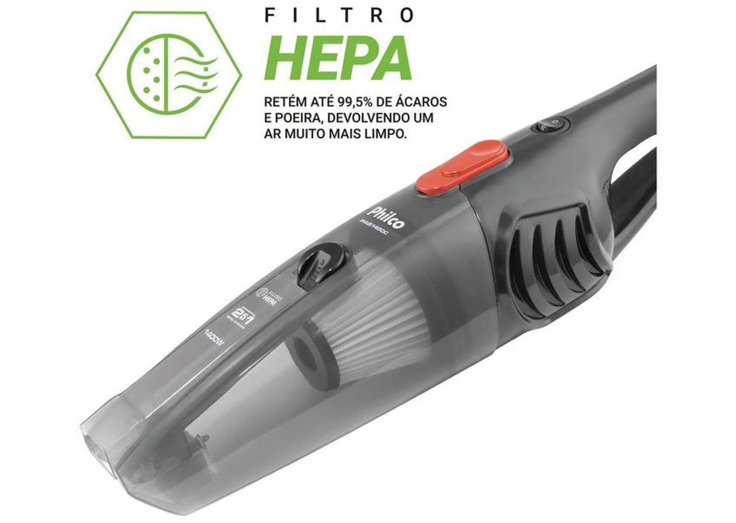 Aspirador de Pó 2 em 1 Philco 1400W PAS1450C 54901086 Cinza