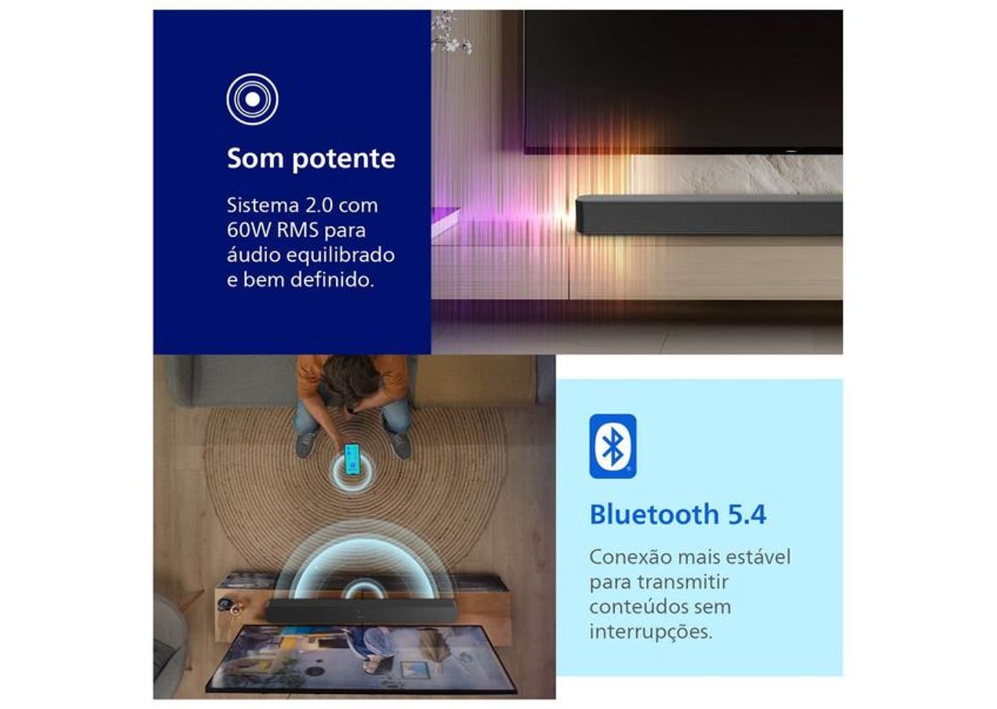 Soundbar Philips TAB4000/78 2.0 Canais Bluetooth 60W Preto