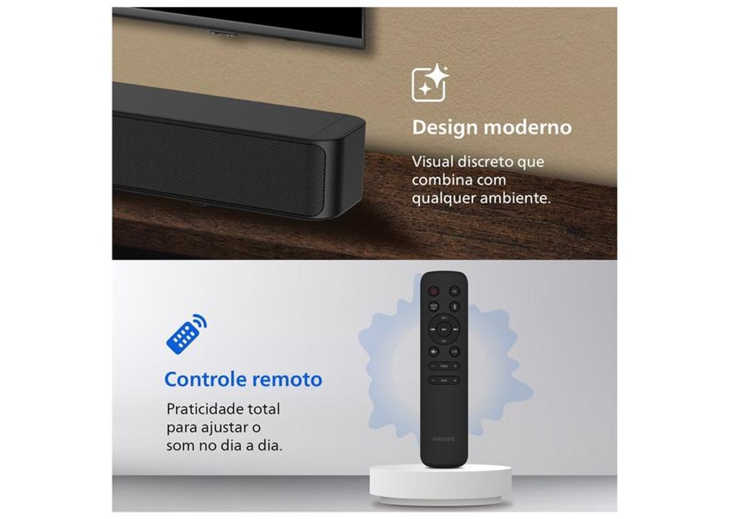 Soundbar Philips TAB4000/78 2.0 Canais Bluetooth 60W Preto